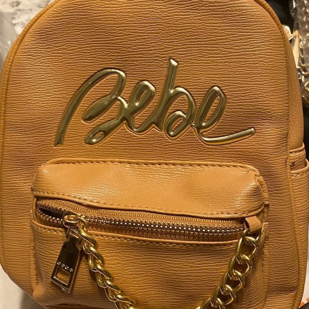 Bebe Camel Backpack with Gold Chain
